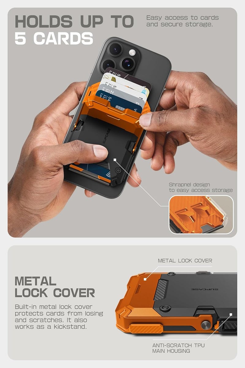 SupCase for MagSafe Wallet with Stand, Magnetic Wallet for Men, [Hold 5 Cards] [Adjustable Stand] [RFID Blocking] Phone Credit Card Holder Tripod for iPhone 17/16/15/14/13/12 Series, Coral - Image 5